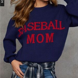 Vici Navy and Red Baseball Mom Knit Sweater